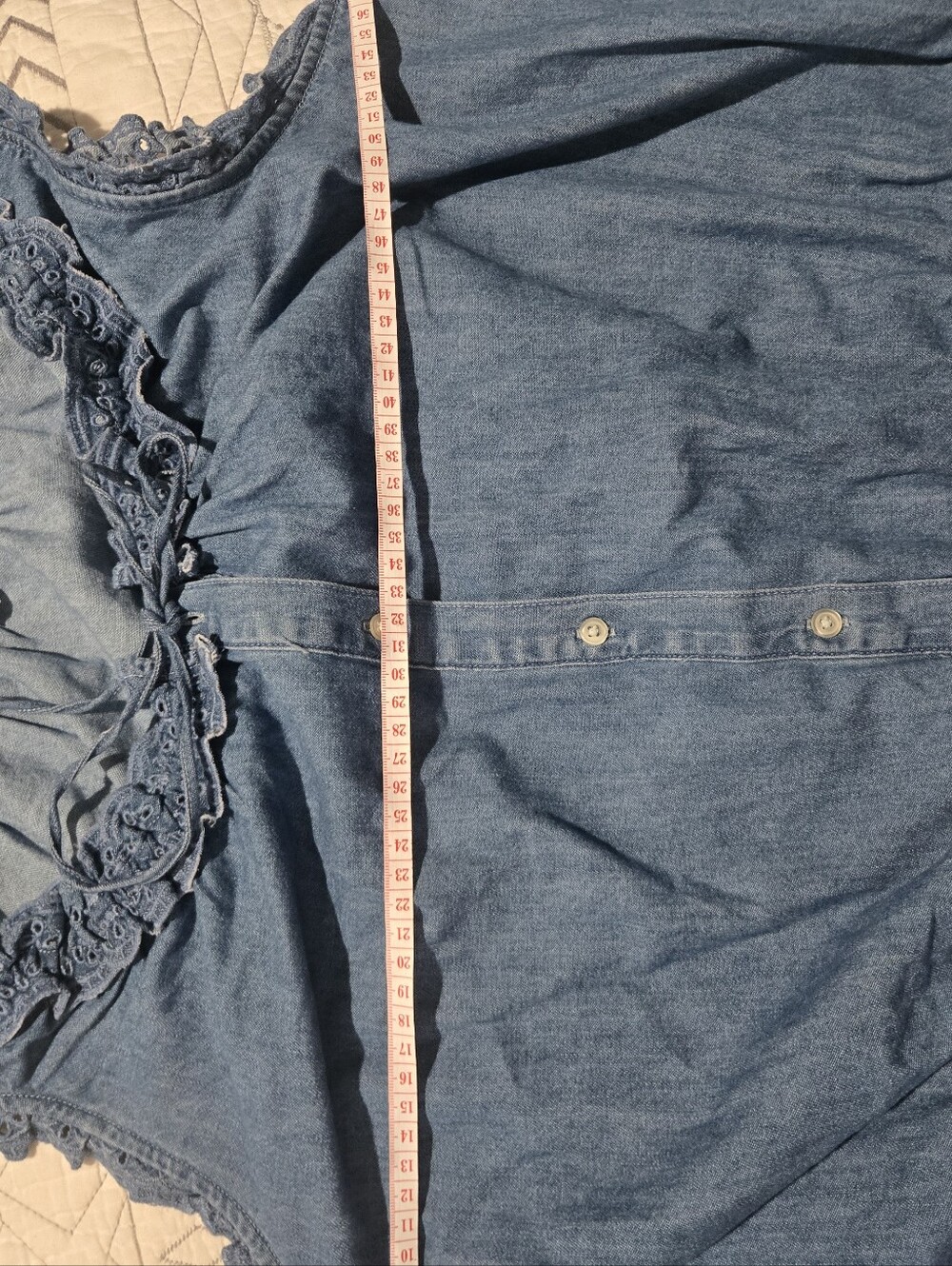 Sleeveless Denim Ruffle-Trim Top - Blue - Picture 8 of 9